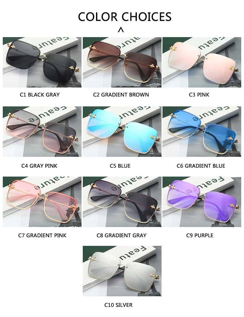 Oversize Rimless Square Bee Gradient Sunglasses - Shop with Ameera
