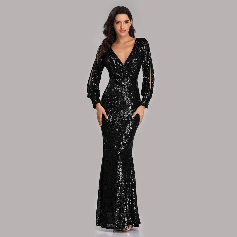  A ARFAR Wedding Dress for Women Sequin Tulle Dress Ladies  Sleeveless Formal Dress Summer V-Neck Mermaid Maxi Dresses Women Club Night  Out Party Gown Vintage Elegant Black S : Clothing, Shoes
