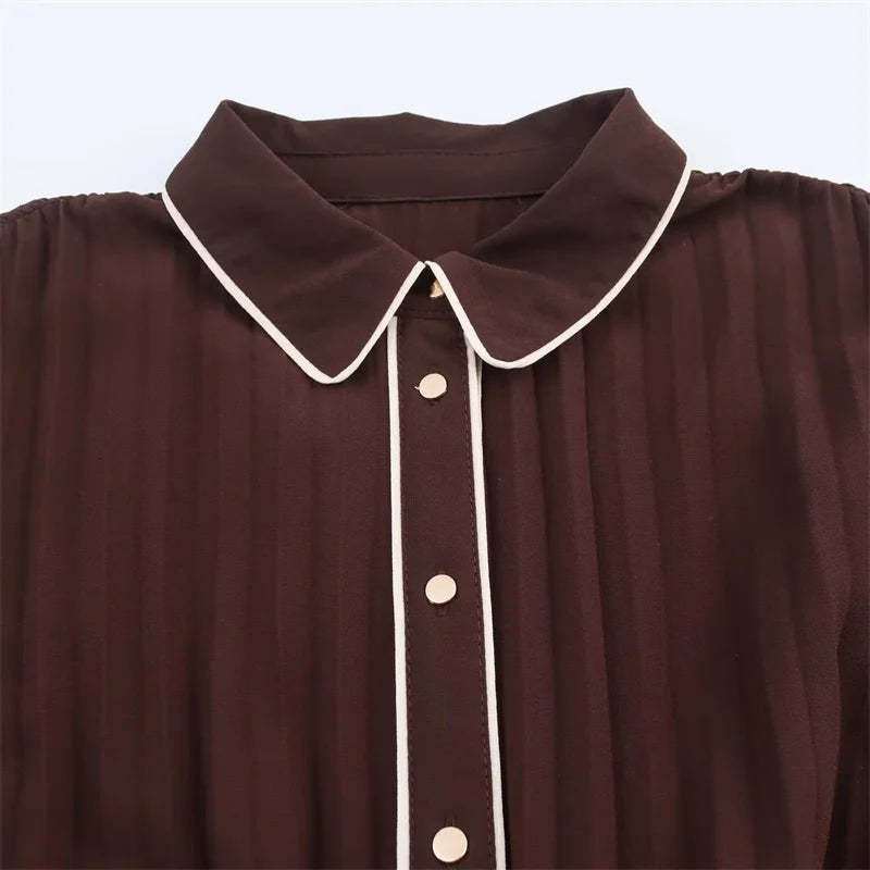 Pleated Brown Dress
