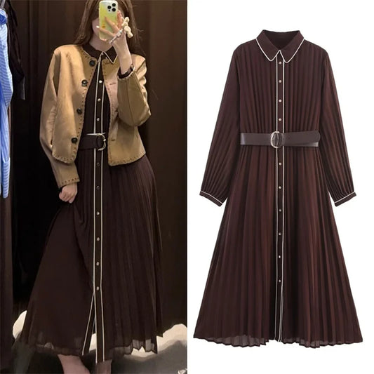 Pleated Brown Dress