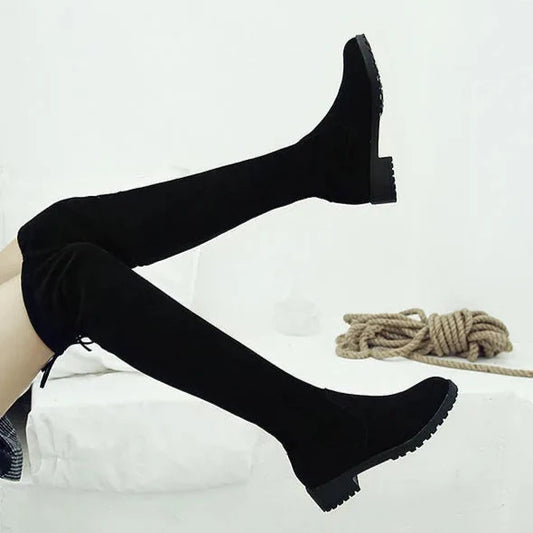 Flat Black Long Boots