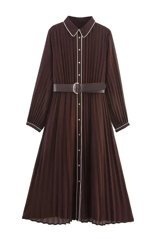Pleated Brown Dress