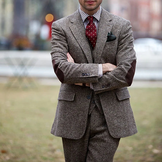 Patch Design Brown Tweed Suits