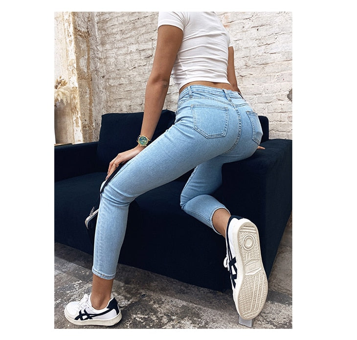 Button-Fly High Waist Stretch Jeans - Shop with Ameera