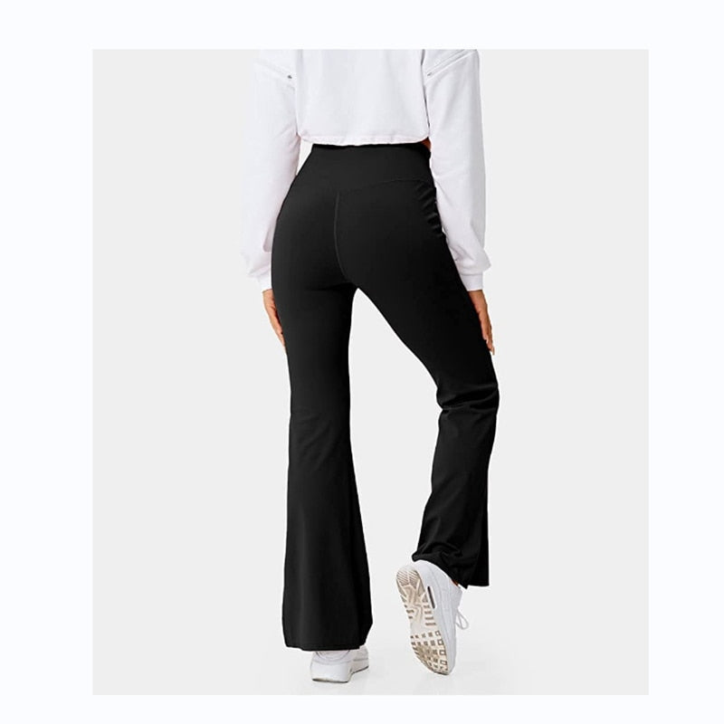 High Waisted Crossover Flare Leggings With Split Hem - Shop with Ameera
