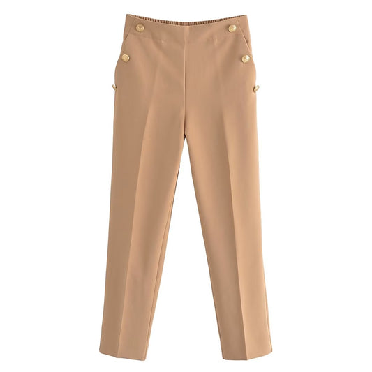 Metal Buttons Straight Trouser  - Shop With Ameera