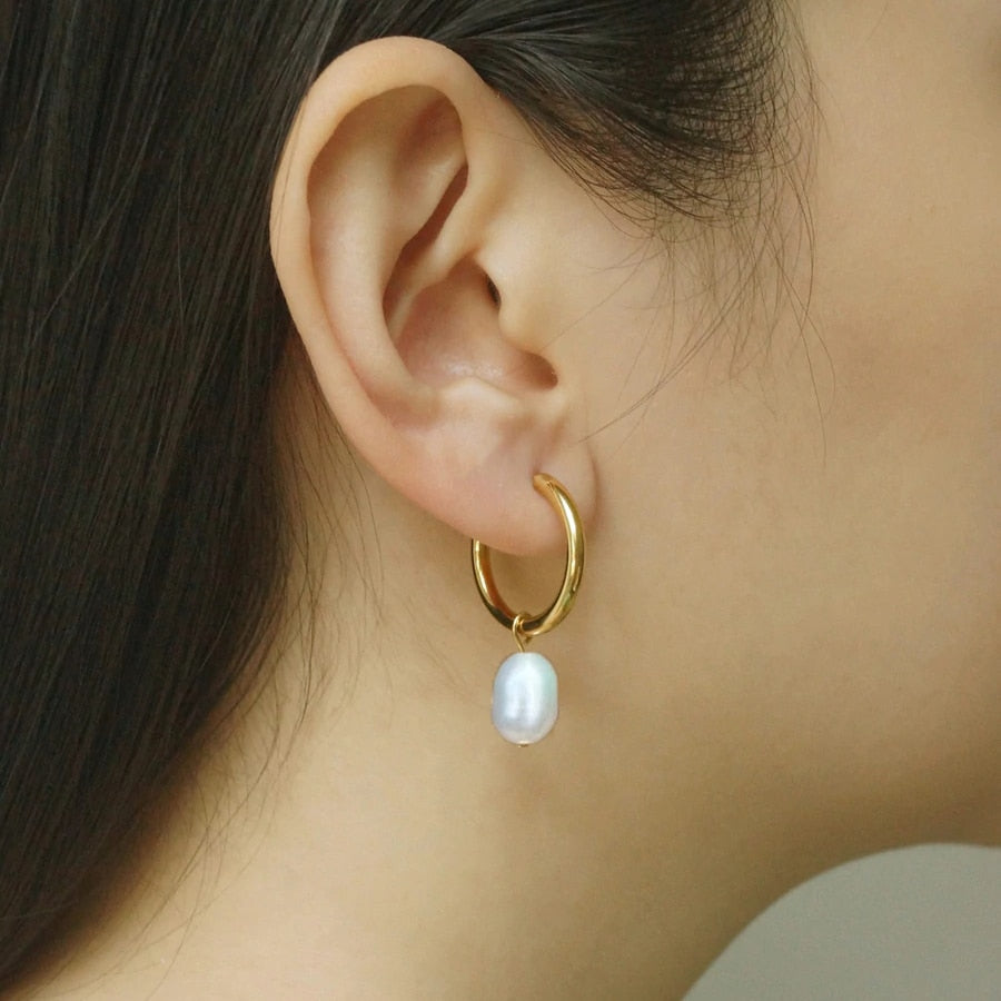 Pearl Small Hoop Earrings - Shop with Ameera
