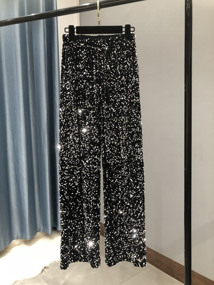 Sequin High-Waist Wide-Leg Pants - Shop With Ameera