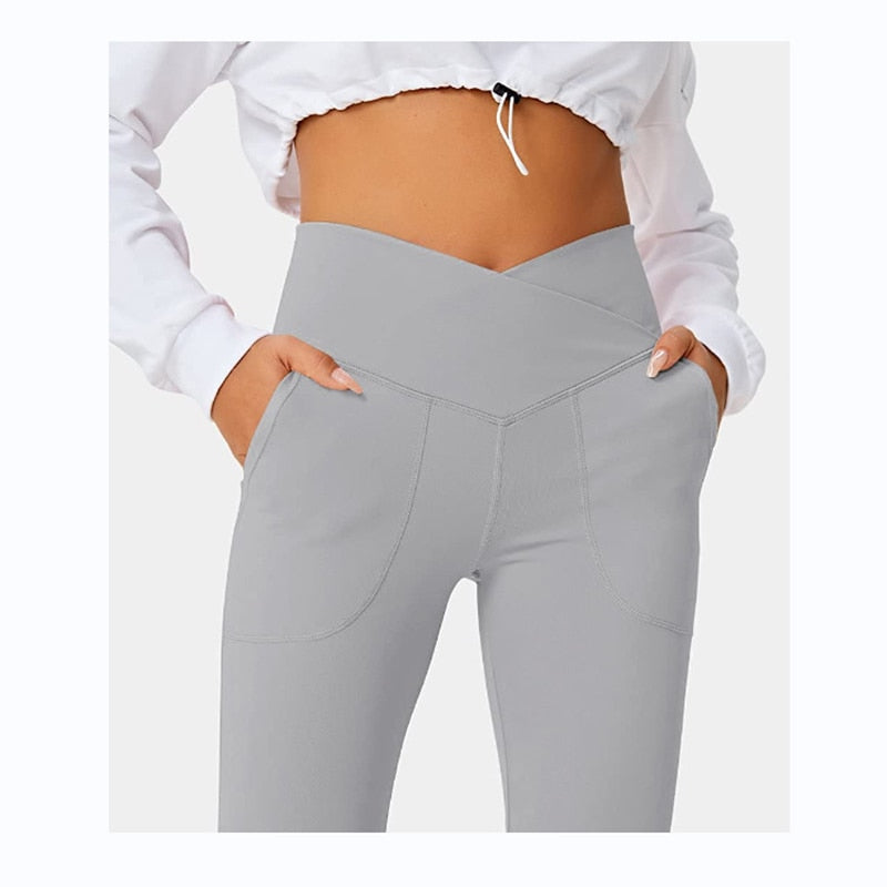 High Waisted Crossover Flare Leggings With Split Hem – Shop with Ameera