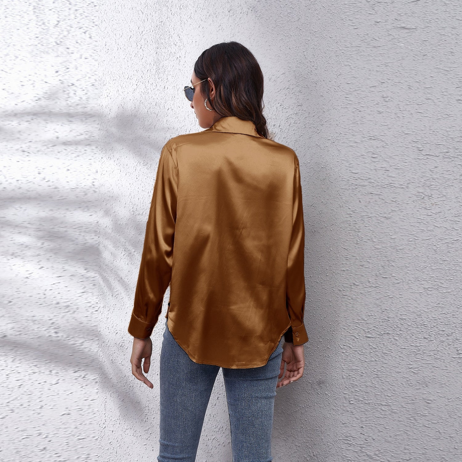 Satin-Effect Long Sleeve Blouse - Shop with Ameera